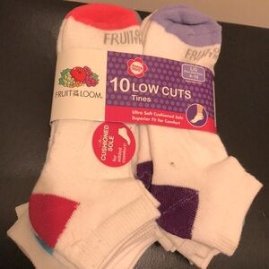 Fruit of the Loom 10pk Ladies Low Cut Socks - White, Red, Purple
